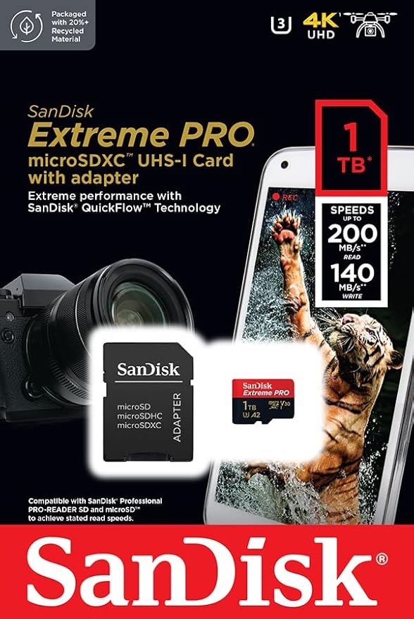 SanDisk Extreme PRO microSDXC UHS-I Memory Card 1 TB + Adapter & RescuePRO Deluxe