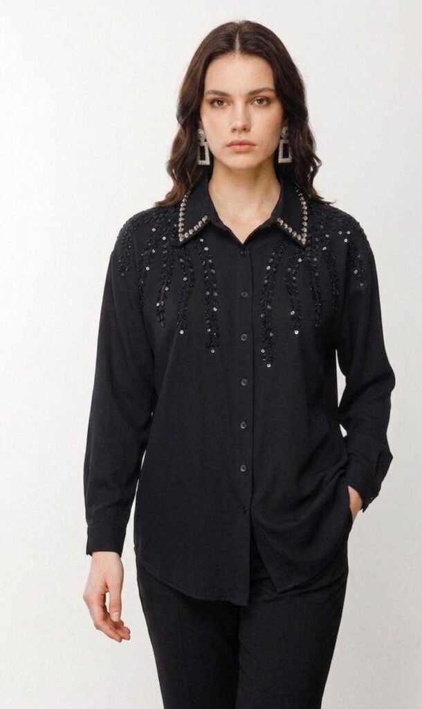 Figgzo Midnight Crystal Embellished Blouse