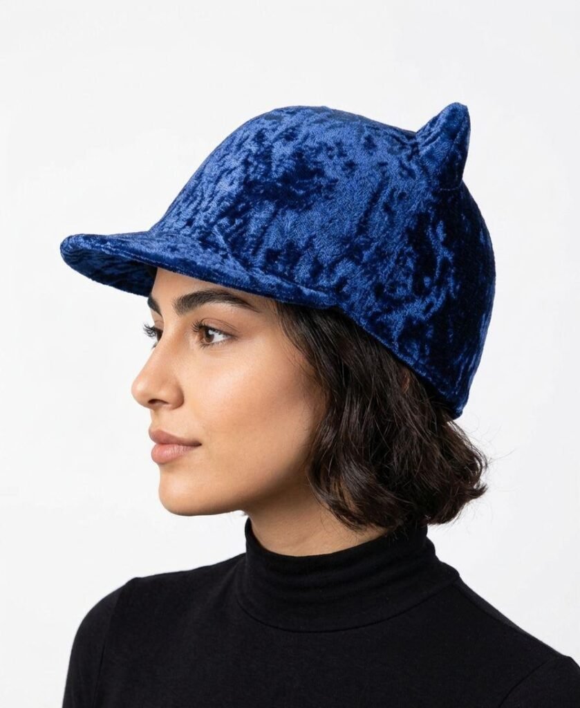 Figgzo Velvet Cat Ear Cap – Midnight Blue