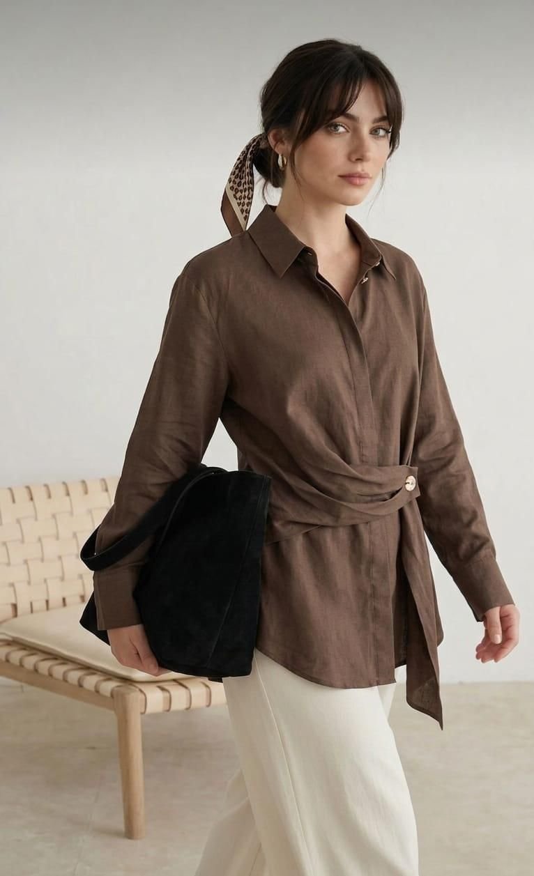 Figgzo Royal Linen Button-Up Blouse