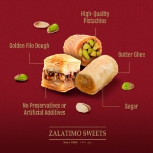 Zalatimo Sweets Since 1860, 100% All Natural Assorted Mamoul Shortbread Cookies, Square Metal Gift Tin, Slightly Sweet Cookies, Pistachio, Walnuts, Dates, No Preservatives, No Additives, 1.7Lbs